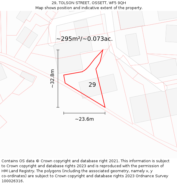 29, TOLSON STREET, OSSETT, WF5 9QH: Plot and title map