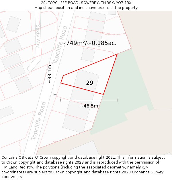 29, TOPCLIFFE ROAD, SOWERBY, THIRSK, YO7 1RX: Plot and title map