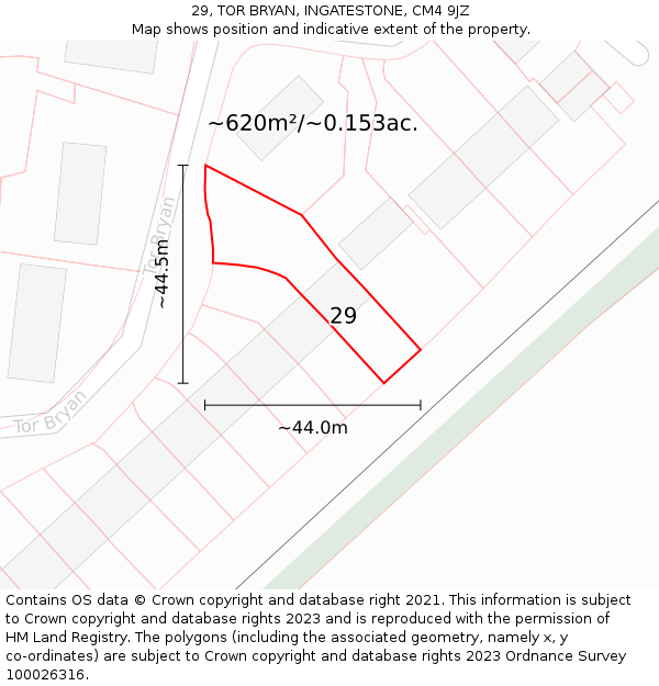 29, TOR BRYAN, INGATESTONE, CM4 9JZ: Plot and title map
