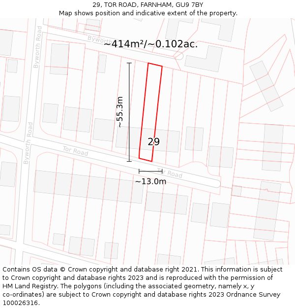 29, TOR ROAD, FARNHAM, GU9 7BY: Plot and title map