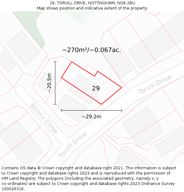 29, TORVILL DRIVE, NOTTINGHAM, NG8 2BU: Plot and title map