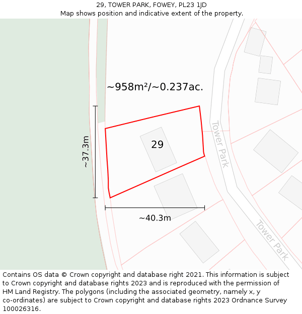 29, TOWER PARK, FOWEY, PL23 1JD: Plot and title map