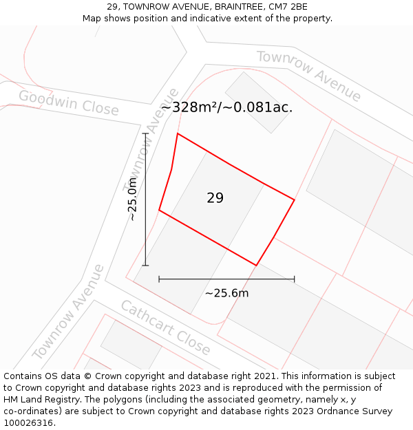 29, TOWNROW AVENUE, BRAINTREE, CM7 2BE: Plot and title map