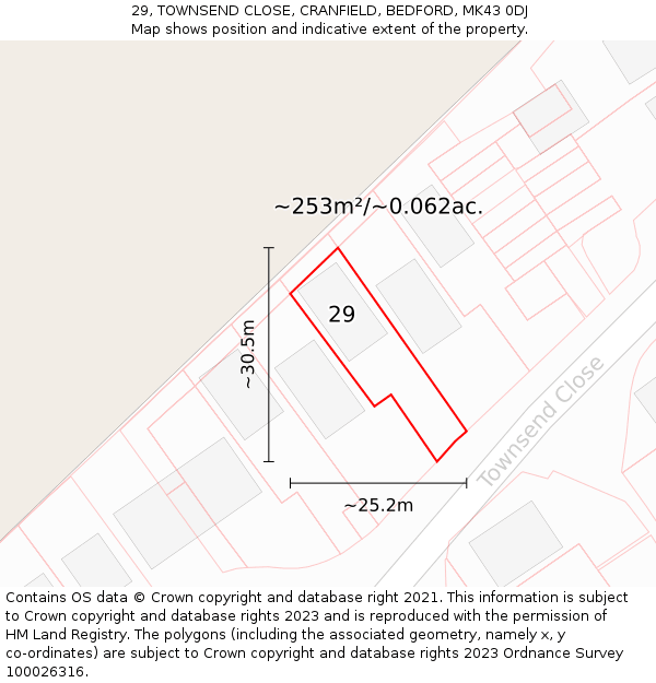 29, TOWNSEND CLOSE, CRANFIELD, BEDFORD, MK43 0DJ: Plot and title map