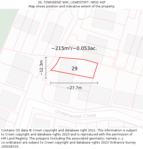 29, TOWNSEND WAY, LOWESTOFT, NR32 4GF: Plot and title map