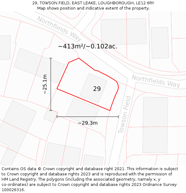 29, TOWSON FIELD, EAST LEAKE, LOUGHBOROUGH, LE12 6RY: Plot and title map