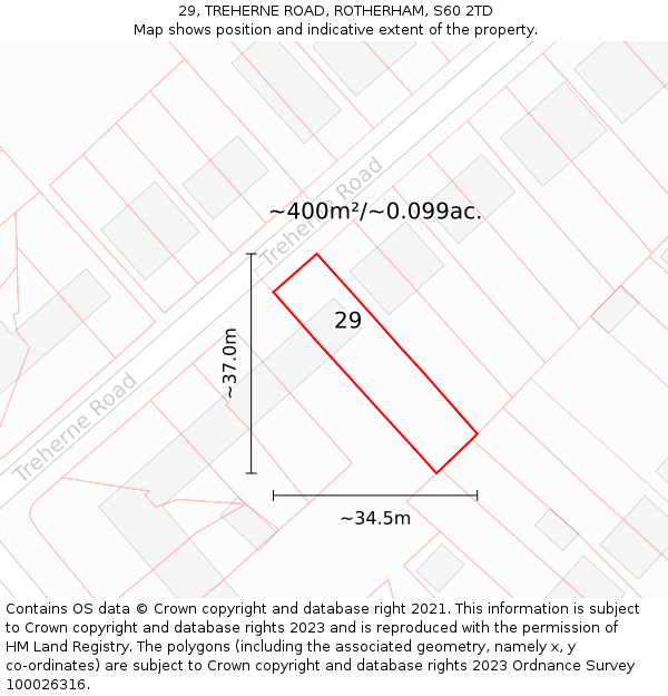 29, TREHERNE ROAD, ROTHERHAM, S60 2TD: Plot and title map