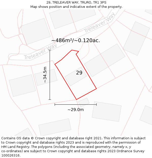 29, TRELEAVER WAY, TRURO, TR1 3PS: Plot and title map