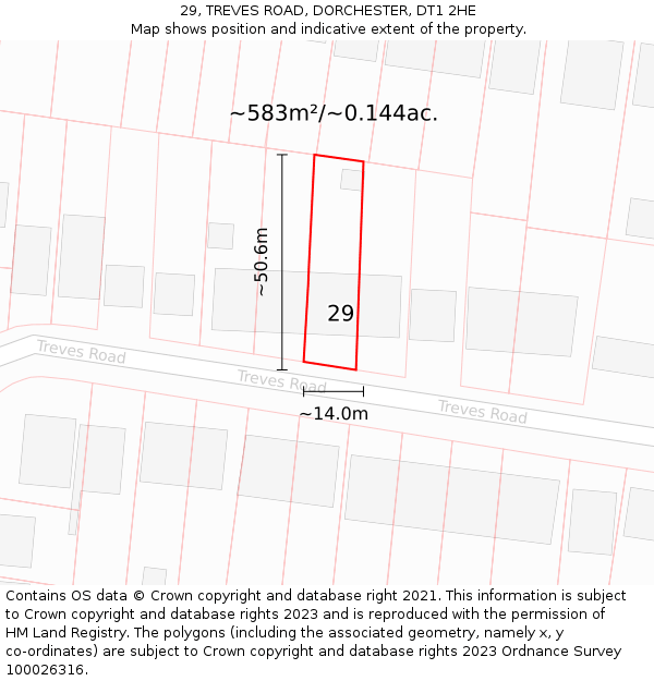 29, TREVES ROAD, DORCHESTER, DT1 2HE: Plot and title map