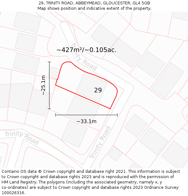 29, TRINITY ROAD, ABBEYMEAD, GLOUCESTER, GL4 5GB: Plot and title map
