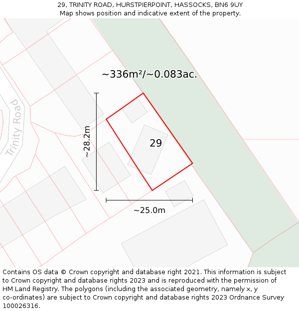 29, TRINITY ROAD, HURSTPIERPOINT, HASSOCKS, BN6 9UY: Plot and title map