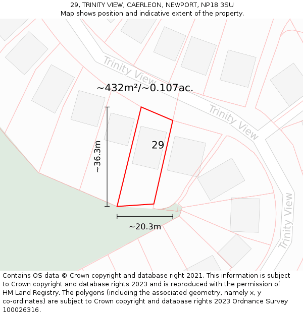 29, TRINITY VIEW, CAERLEON, NEWPORT, NP18 3SU: Plot and title map