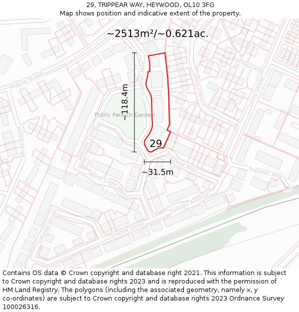 29, TRIPPEAR WAY, HEYWOOD, OL10 3FG: Plot and title map