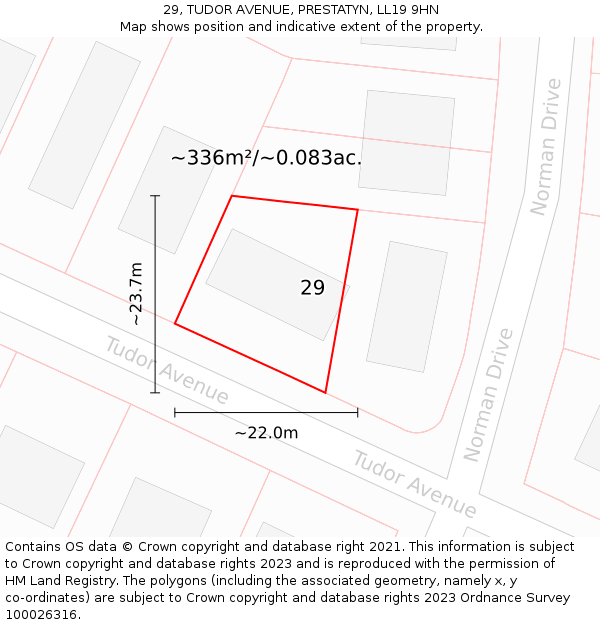 29, TUDOR AVENUE, PRESTATYN, LL19 9HN: Plot and title map