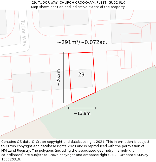 29, TUDOR WAY, CHURCH CROOKHAM, FLEET, GU52 6LX: Plot and title map