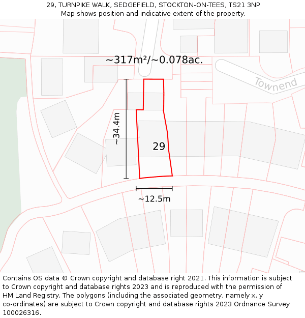 29, TURNPIKE WALK, SEDGEFIELD, STOCKTON-ON-TEES, TS21 3NP: Plot and title map