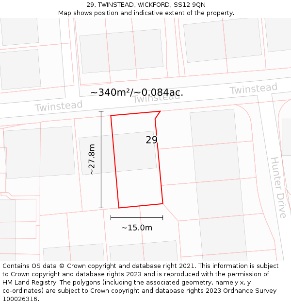 29, TWINSTEAD, WICKFORD, SS12 9QN: Plot and title map