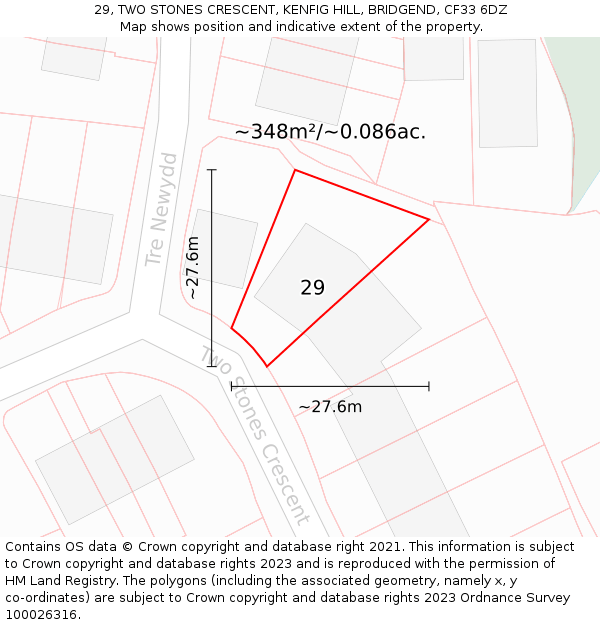 29, TWO STONES CRESCENT, KENFIG HILL, BRIDGEND, CF33 6DZ: Plot and title map