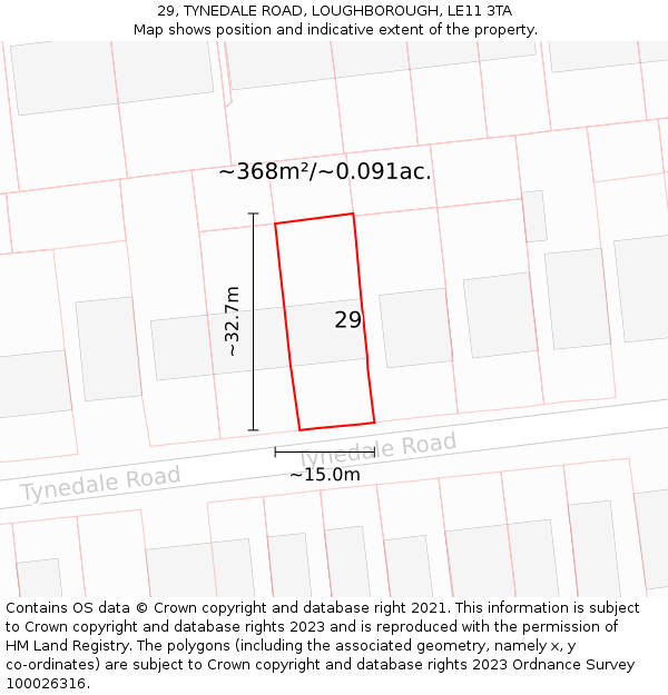 29, TYNEDALE ROAD, LOUGHBOROUGH, LE11 3TA: Plot and title map