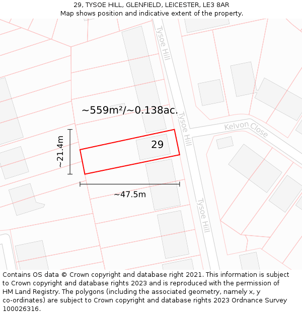29, TYSOE HILL, GLENFIELD, LEICESTER, LE3 8AR: Plot and title map