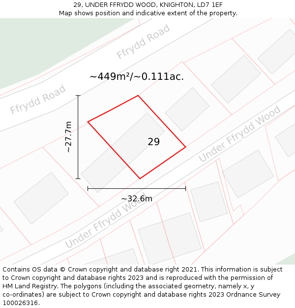 29, UNDER FFRYDD WOOD, KNIGHTON, LD7 1EF: Plot and title map