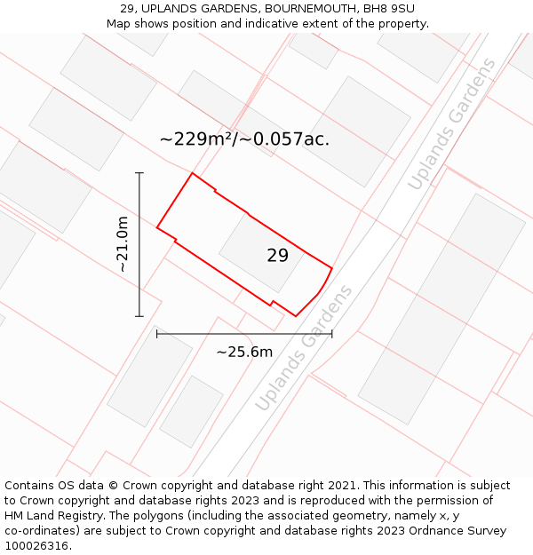 29, UPLANDS GARDENS, BOURNEMOUTH, BH8 9SU: Plot and title map