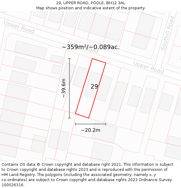 29, UPPER ROAD, POOLE, BH12 3AL: Plot and title map