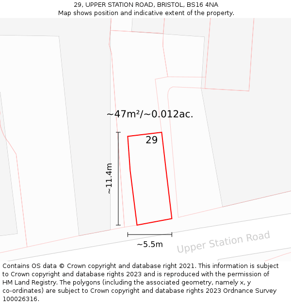 29, UPPER STATION ROAD, BRISTOL, BS16 4NA: Plot and title map