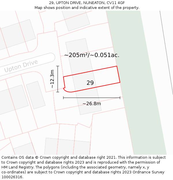 29, UPTON DRIVE, NUNEATON, CV11 4GF: Plot and title map