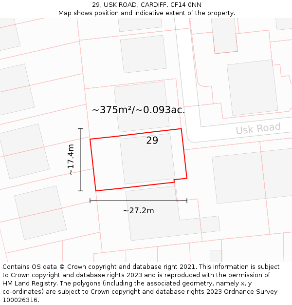 29, USK ROAD, CARDIFF, CF14 0NN: Plot and title map