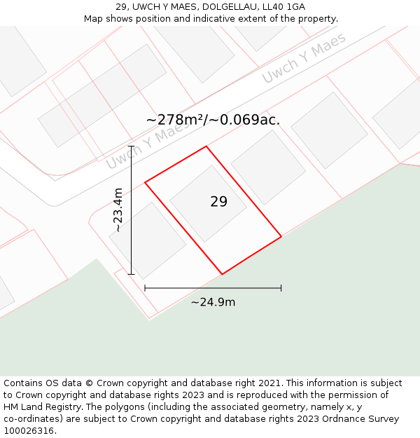 29, UWCH Y MAES, DOLGELLAU, LL40 1GA: Plot and title map