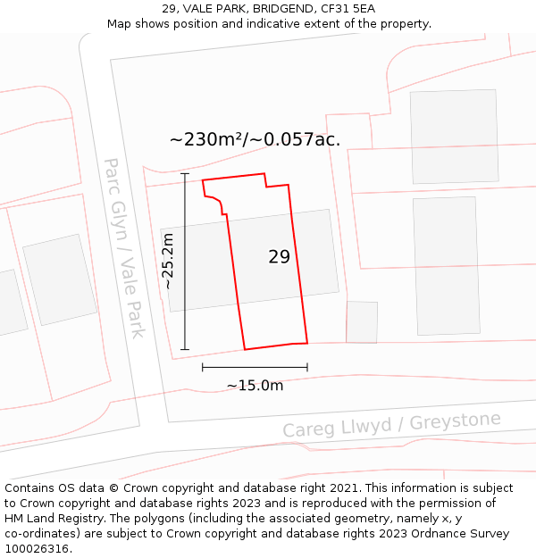 29, VALE PARK, BRIDGEND, CF31 5EA: Plot and title map