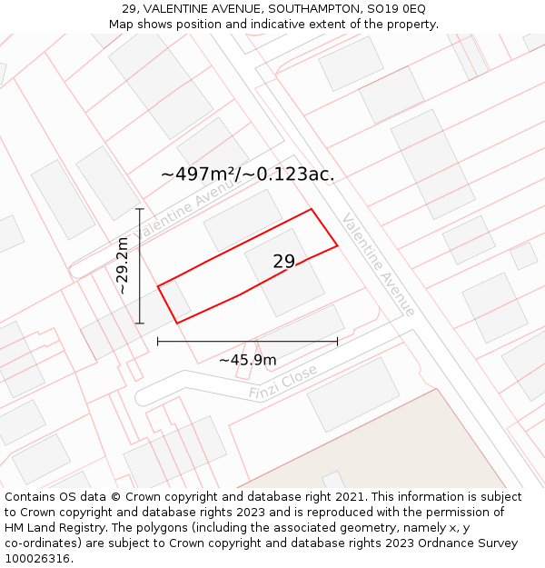 29, VALENTINE AVENUE, SOUTHAMPTON, SO19 0EQ: Plot and title map