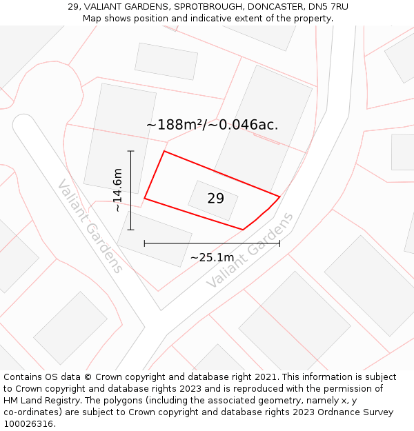 29, VALIANT GARDENS, SPROTBROUGH, DONCASTER, DN5 7RU: Plot and title map