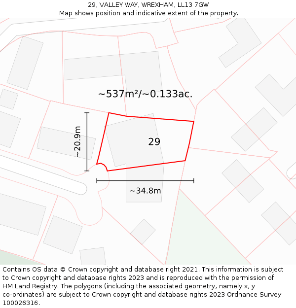 29, VALLEY WAY, WREXHAM, LL13 7GW: Plot and title map