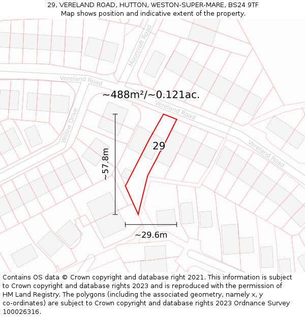 29, VERELAND ROAD, HUTTON, WESTON-SUPER-MARE, BS24 9TF: Plot and title map
