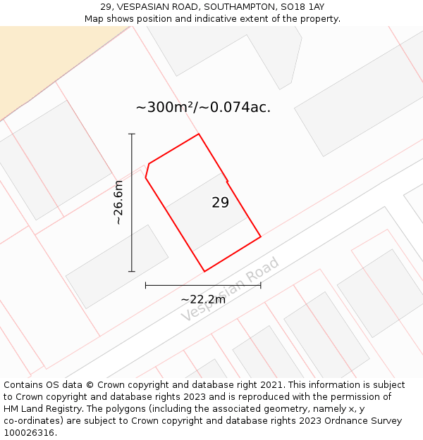29, VESPASIAN ROAD, SOUTHAMPTON, SO18 1AY: Plot and title map