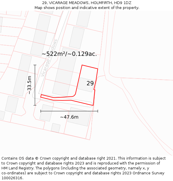 29, VICARAGE MEADOWS, HOLMFIRTH, HD9 1DZ: Plot and title map