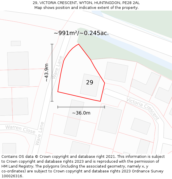 29, VICTORIA CRESCENT, WYTON, HUNTINGDON, PE28 2AL: Plot and title map