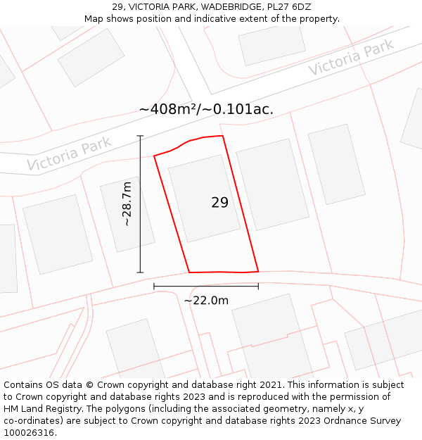 29, VICTORIA PARK, WADEBRIDGE, PL27 6DZ: Plot and title map