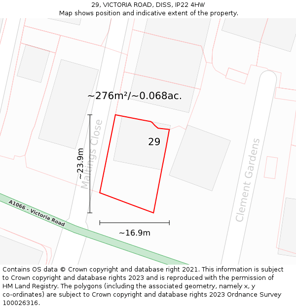 29, VICTORIA ROAD, DISS, IP22 4HW: Plot and title map