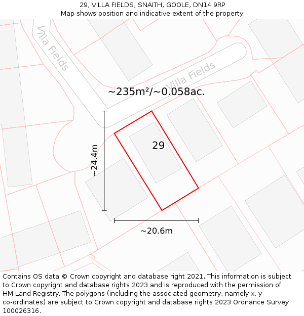 29, VILLA FIELDS, SNAITH, GOOLE, DN14 9RP: Plot and title map