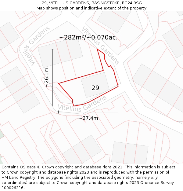 29, VITELLIUS GARDENS, BASINGSTOKE, RG24 9SG: Plot and title map