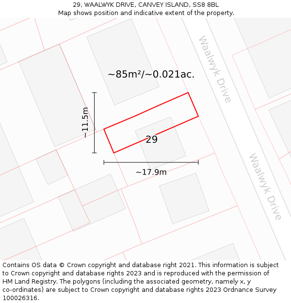 29, WAALWYK DRIVE, CANVEY ISLAND, SS8 8BL: Plot and title map