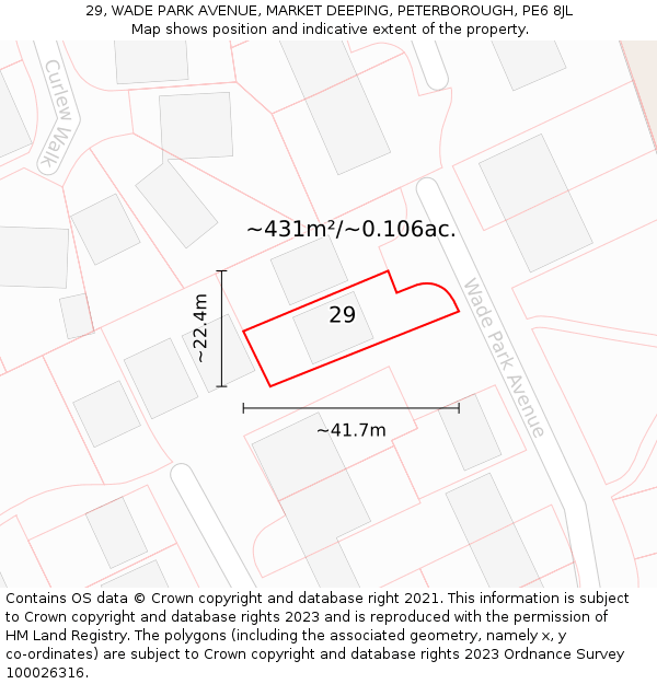 29, WADE PARK AVENUE, MARKET DEEPING, PETERBOROUGH, PE6 8JL: Plot and title map
