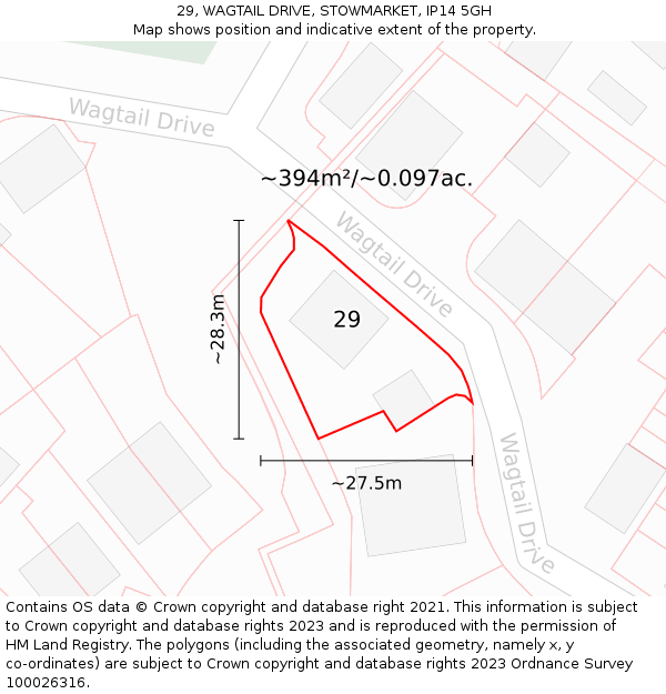 29, WAGTAIL DRIVE, STOWMARKET, IP14 5GH: Plot and title map