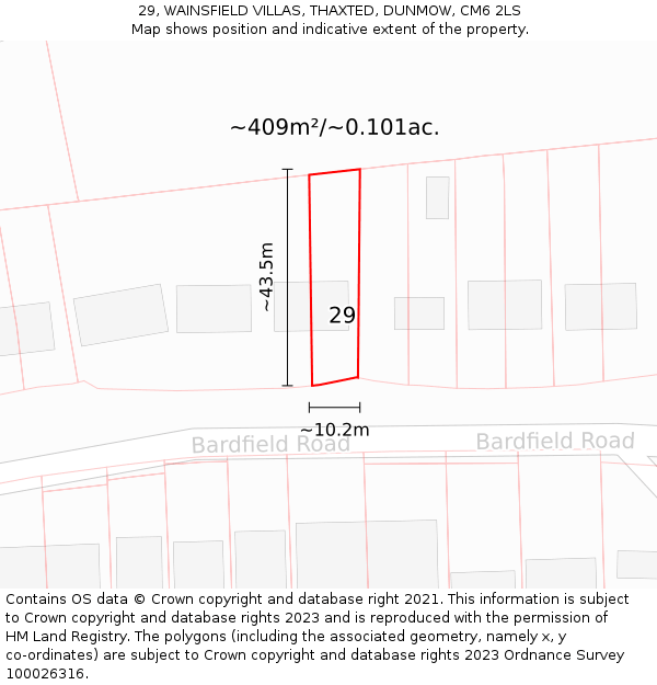 29, WAINSFIELD VILLAS, THAXTED, DUNMOW, CM6 2LS: Plot and title map