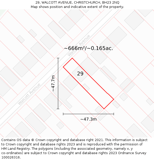 29, WALCOTT AVENUE, CHRISTCHURCH, BH23 2NQ: Plot and title map