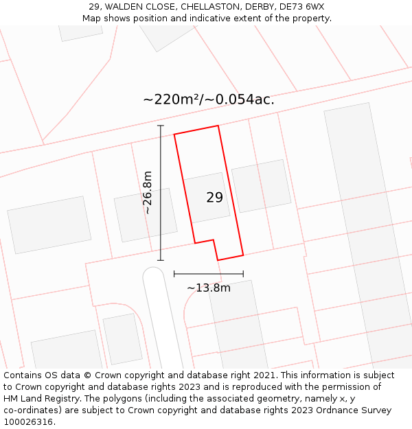29, WALDEN CLOSE, CHELLASTON, DERBY, DE73 6WX: Plot and title map