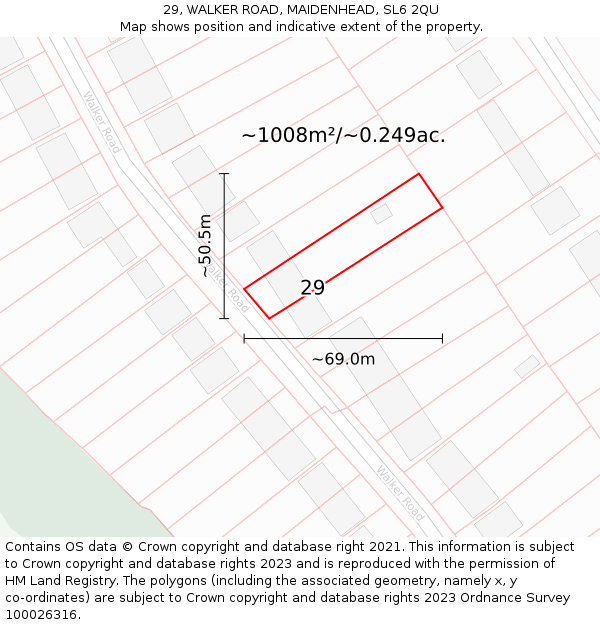 29, WALKER ROAD, MAIDENHEAD, SL6 2QU: Plot and title map